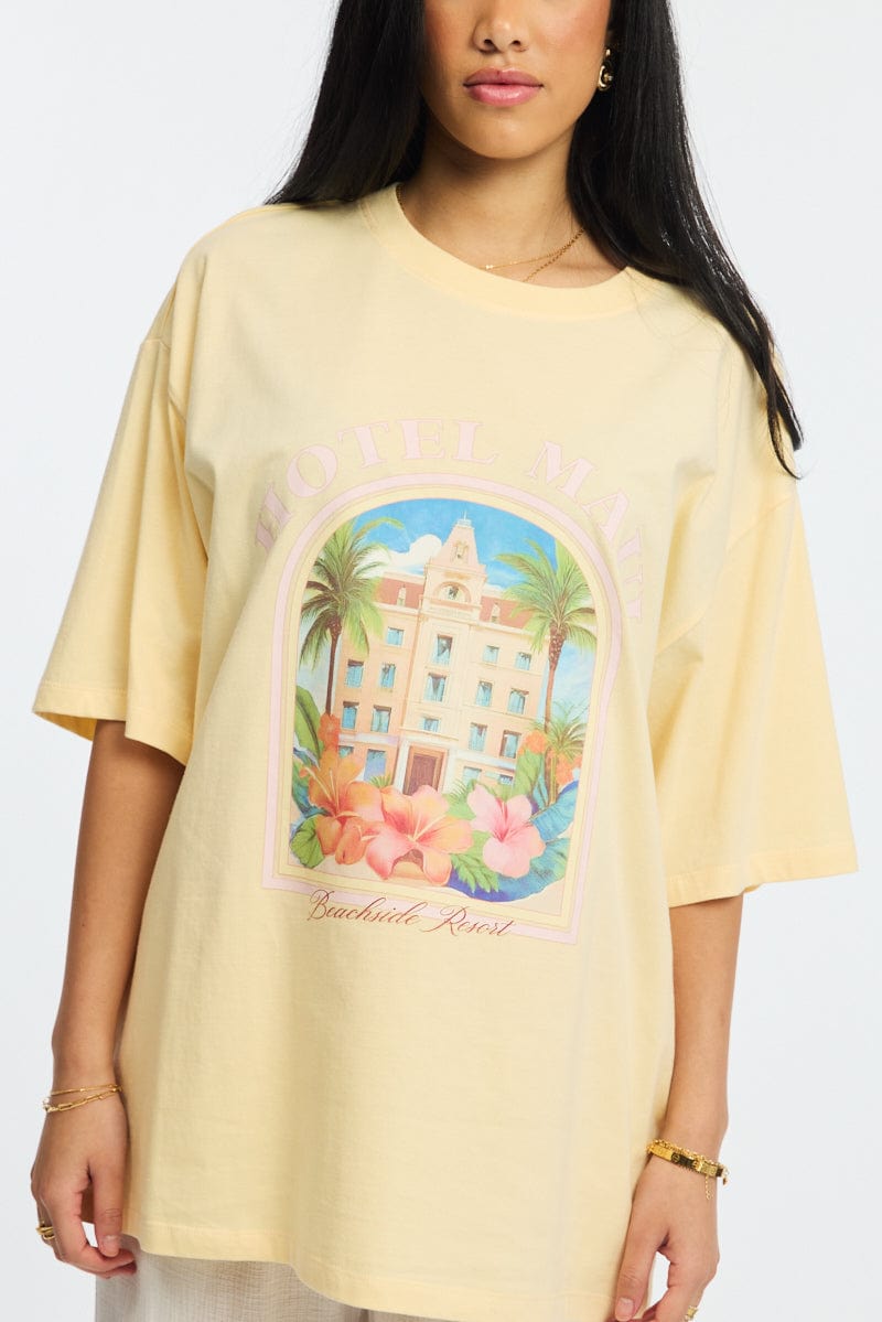 Yellow Graphic Tee Short Sleeve for Ally Fashion