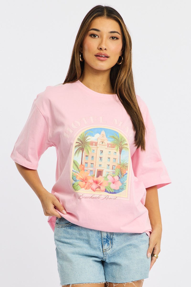 Pink Graphic Tee Short Sleeve for Ally Fashion