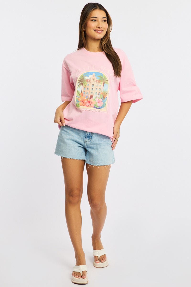 Pink Graphic Tee Short Sleeve for Ally Fashion