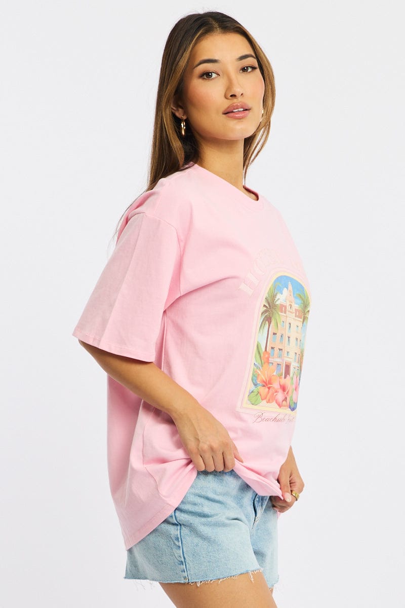 Pink Graphic Tee Short Sleeve for Ally Fashion