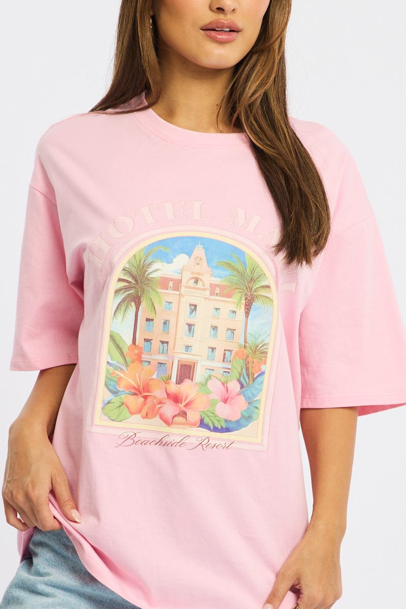Pink Graphic Tee Short Sleeve for Ally Fashion
