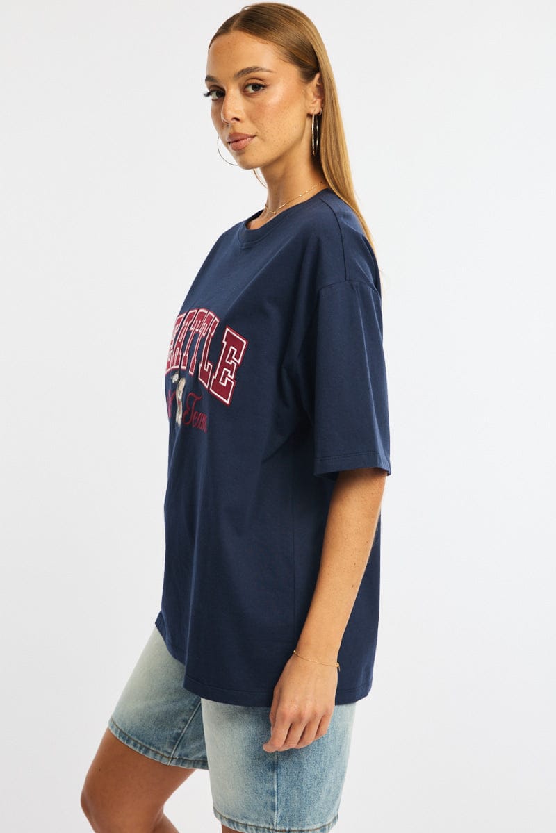 Blue Graphic Tee Short Sleeve for Ally Fashion