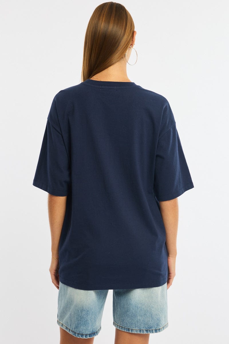 Blue Graphic Tee Short Sleeve for Ally Fashion