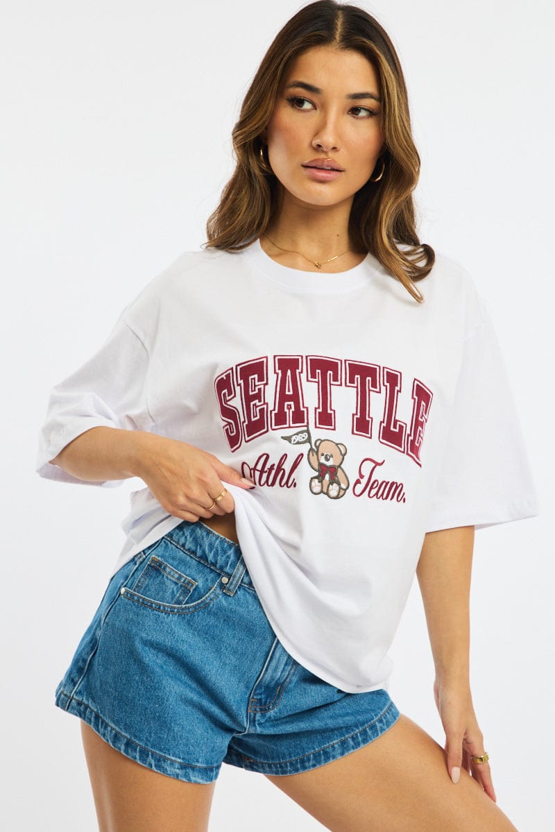 White Graphic Tee Short Sleeve for Ally Fashion