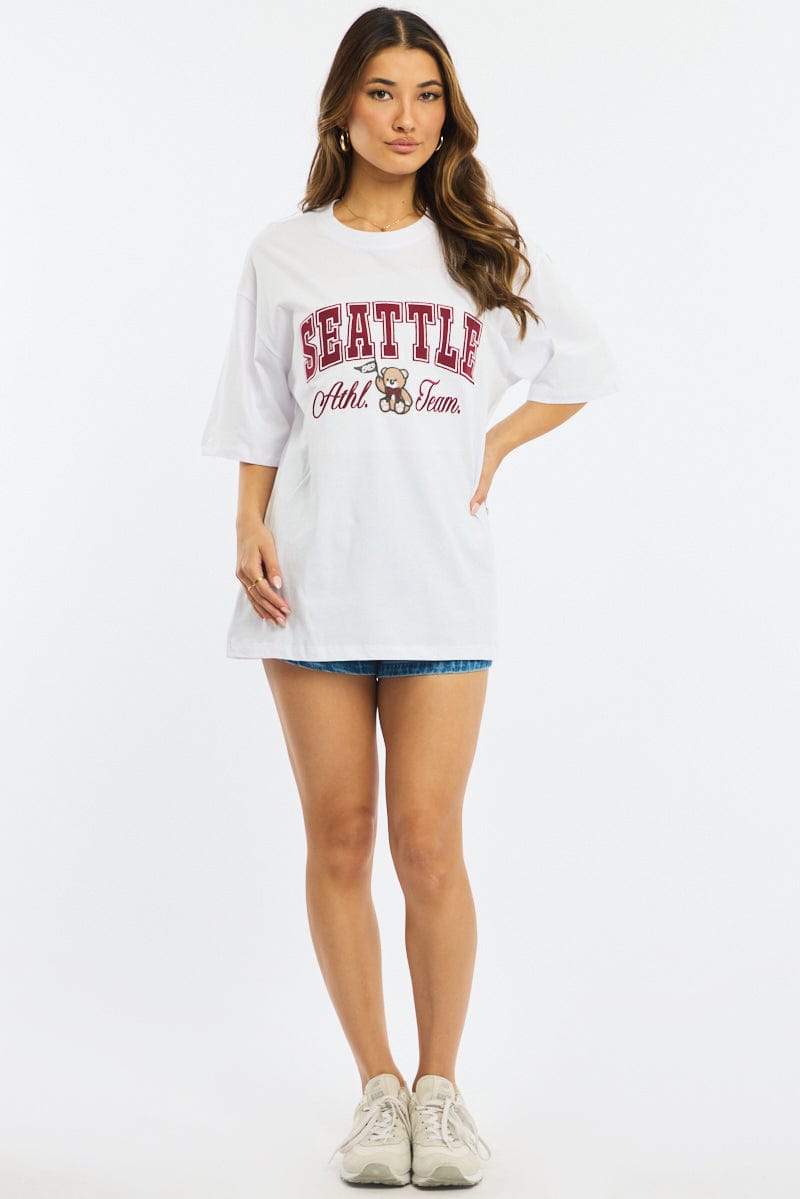 White Graphic Tee Short Sleeve for Ally Fashion