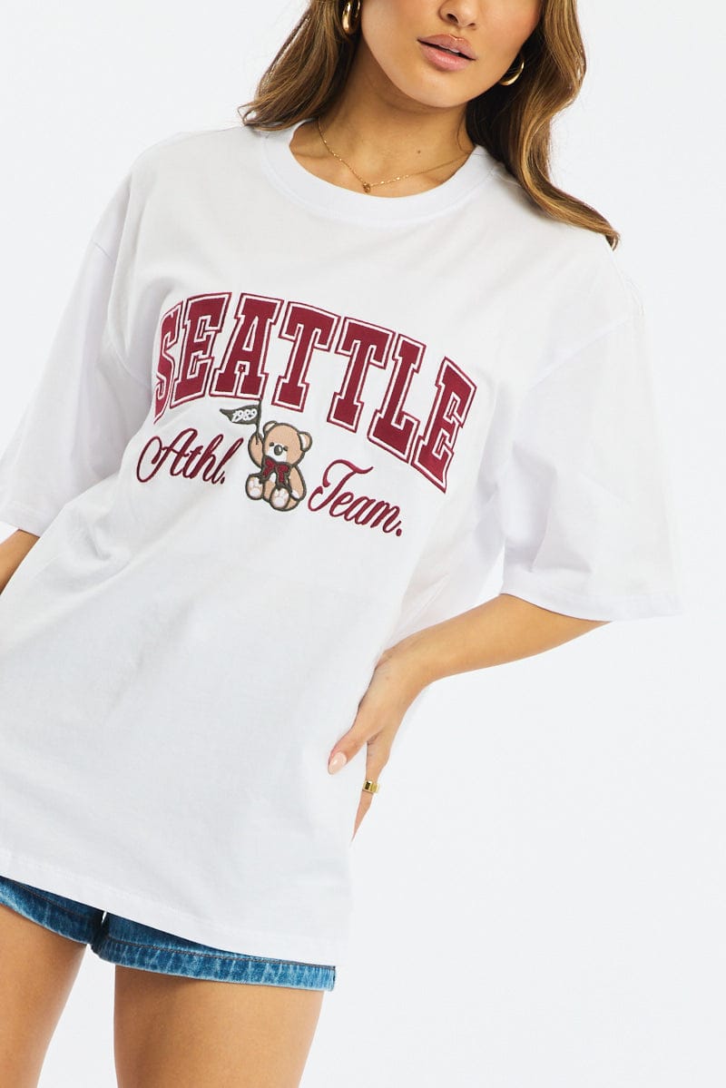 White Graphic Tee Short Sleeve for Ally Fashion