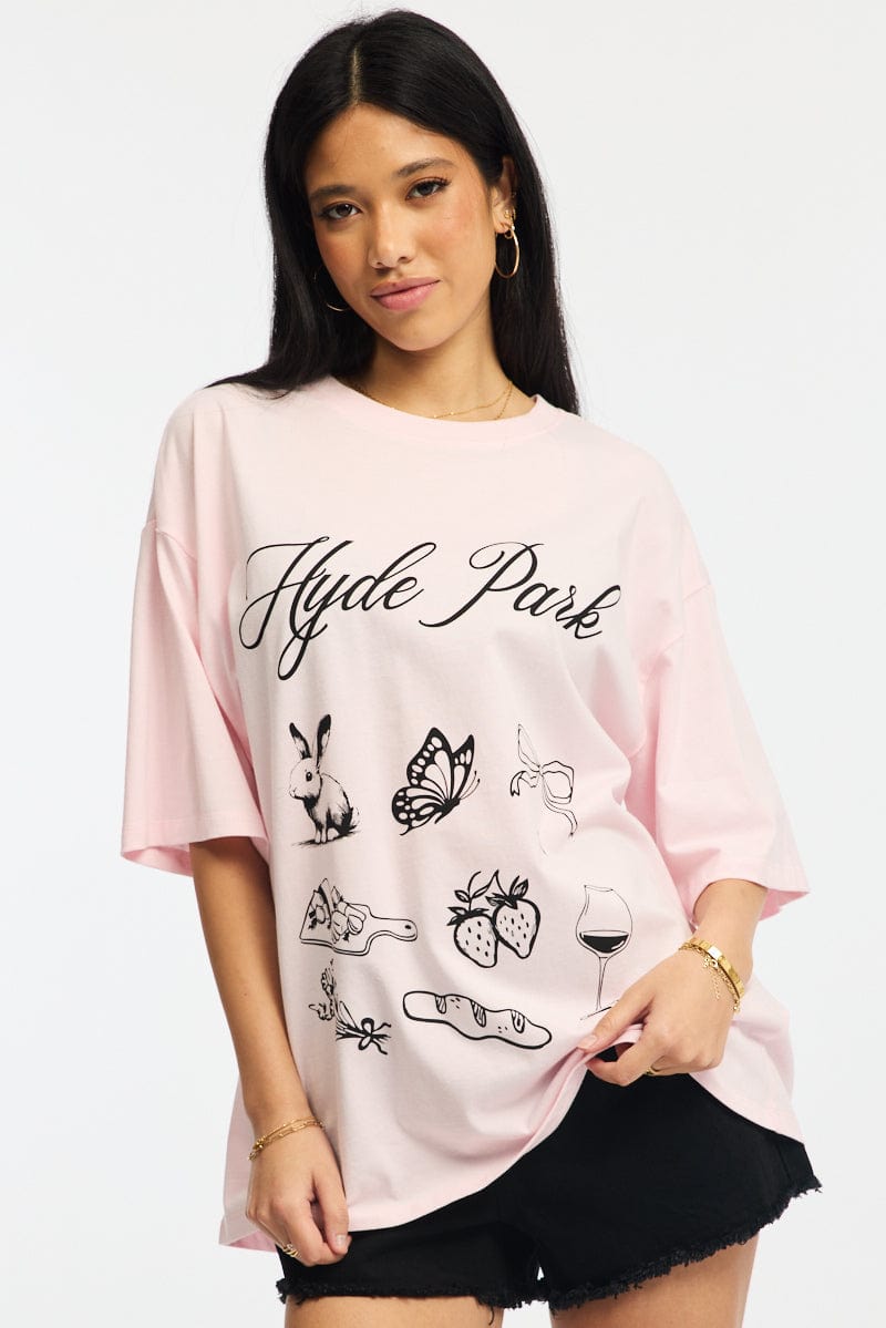 Pink Graphic Tee Short Sleeve for Ally Fashion
