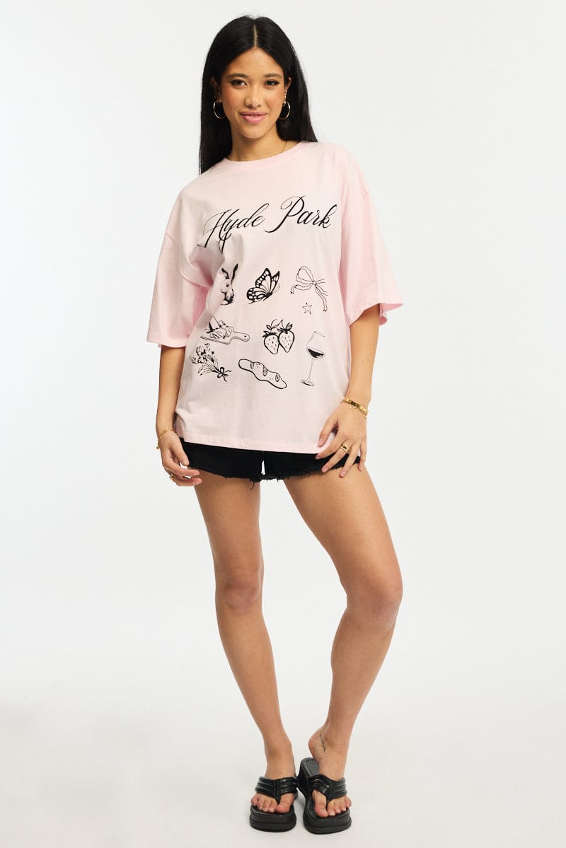Pink Graphic Tee Short Sleeve for Ally Fashion
