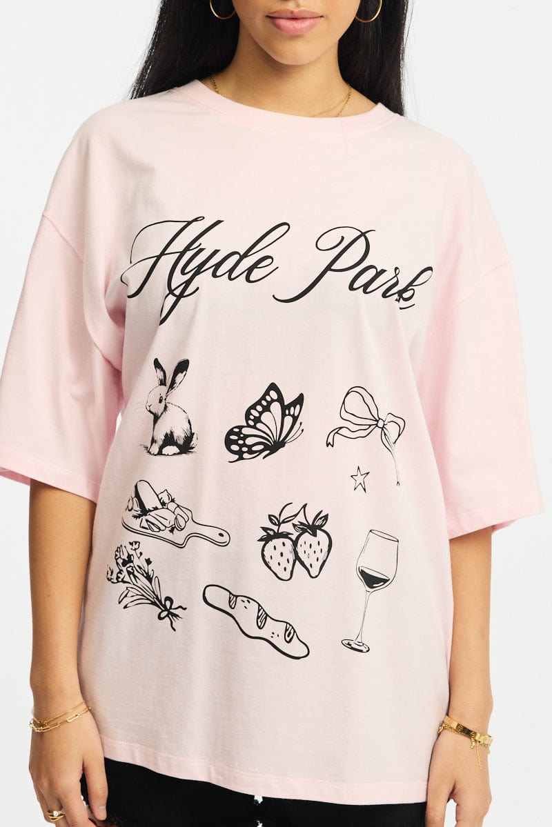 Pink Graphic Tee Short Sleeve for Ally Fashion