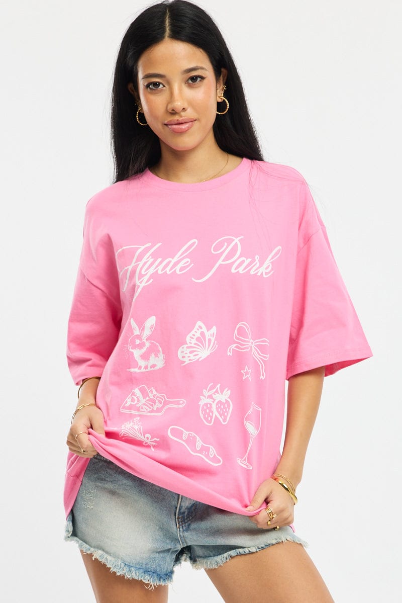 Pink Graphic Tee Short Sleeve for Ally Fashion