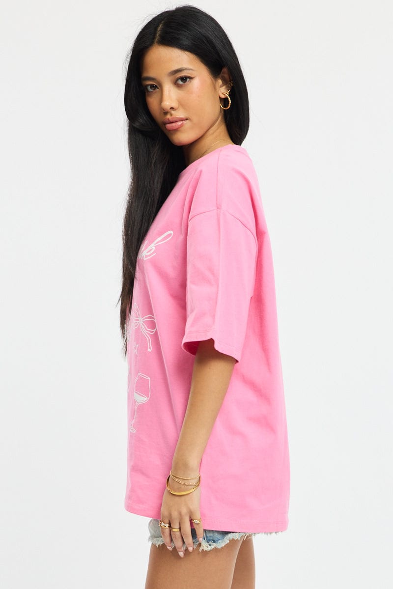 Pink Graphic Tee Short Sleeve for Ally Fashion