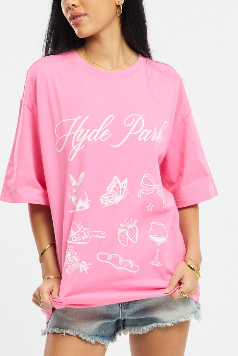 Pink Graphic Tee Short Sleeve for Ally Fashion