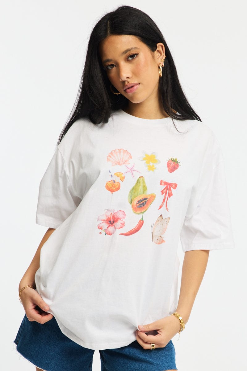 White Graphic Tee Short Sleeve for Ally Fashion