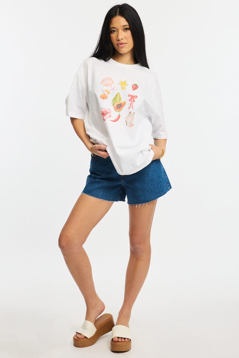 White Graphic Tee Short Sleeve for Ally Fashion