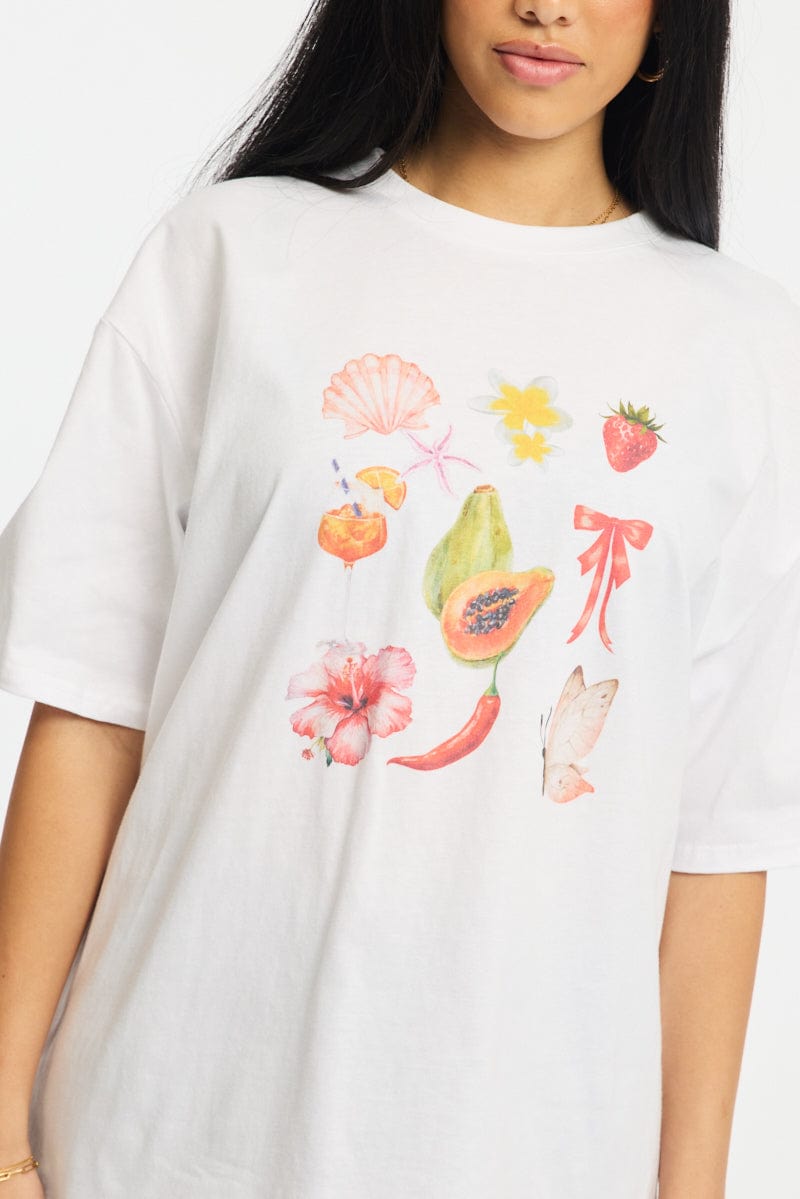 White Graphic Tee Short Sleeve for Ally Fashion
