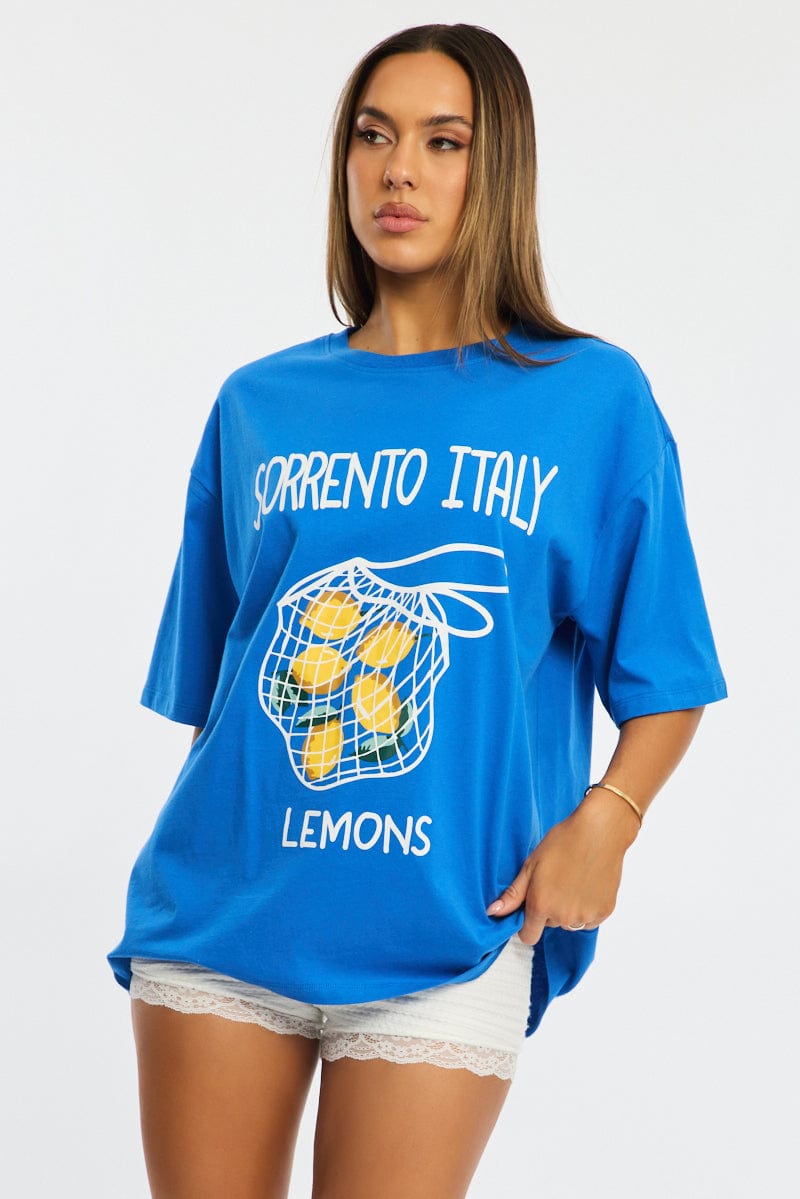 Blue Graphic Tee Short Sleeve for Ally Fashion