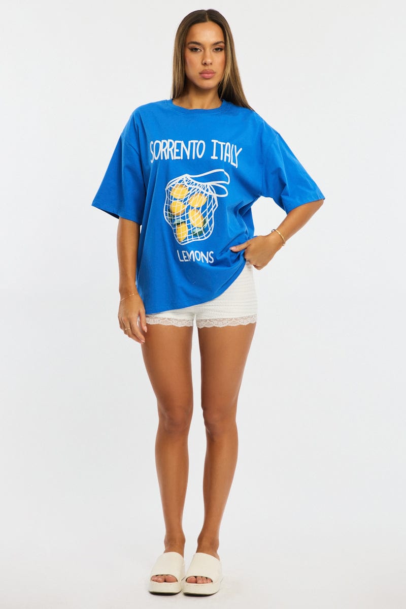 Blue Graphic Tee Short Sleeve for Ally Fashion