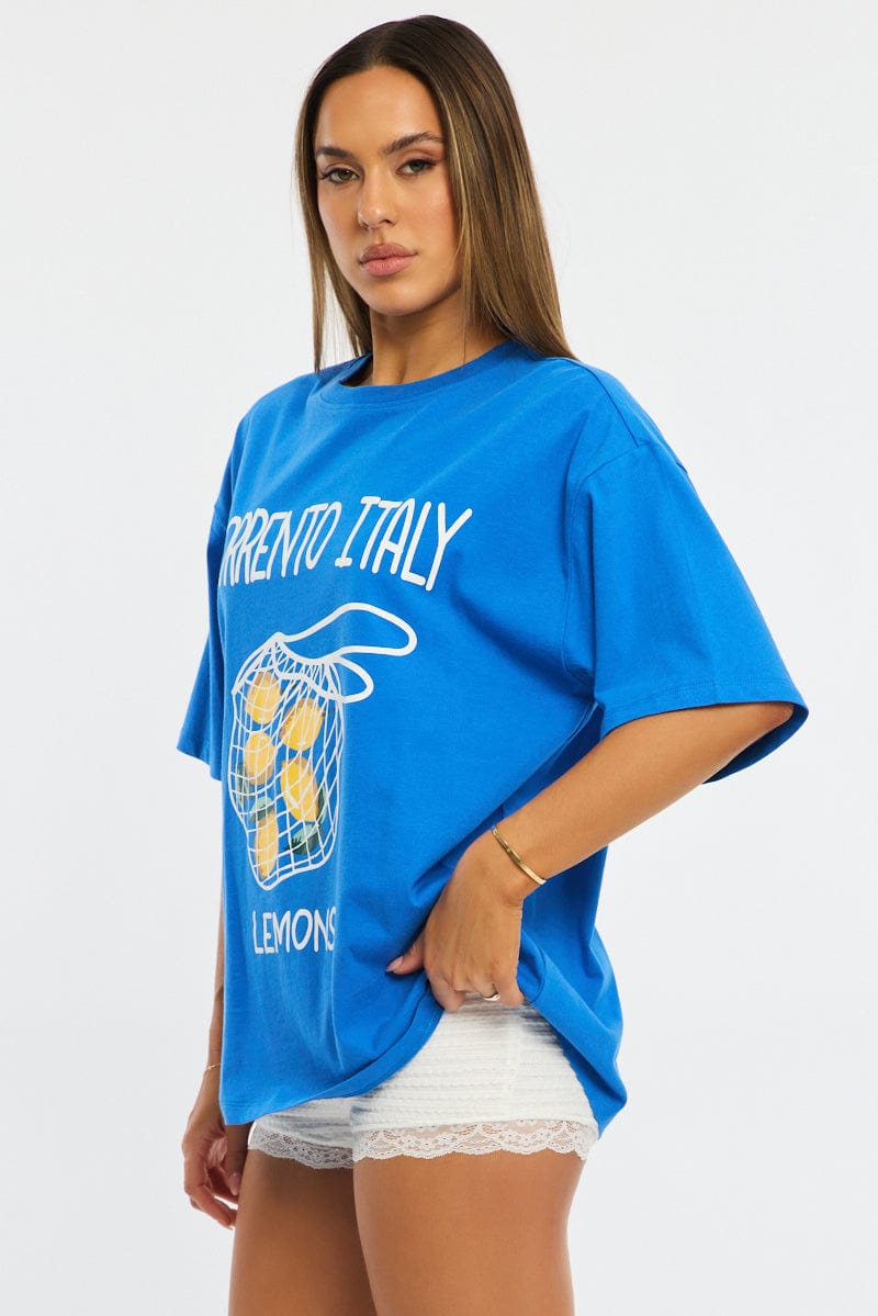 Blue Graphic Tee Short Sleeve for Ally Fashion