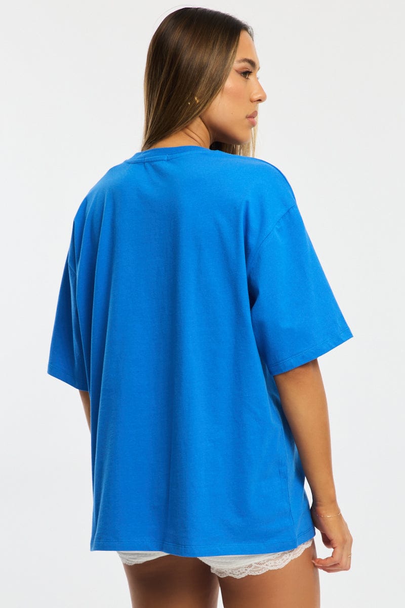 Blue Graphic Tee Short Sleeve for Ally Fashion