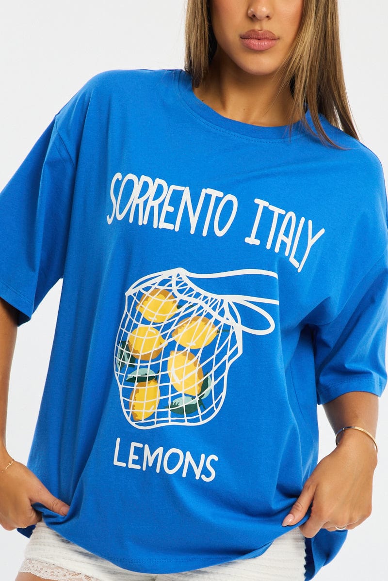 Blue Graphic Tee Short Sleeve for Ally Fashion