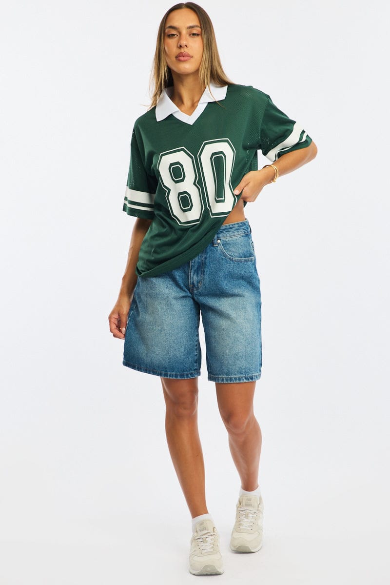Green Sport Tee Collar Short Sleeve for Ally Fashion