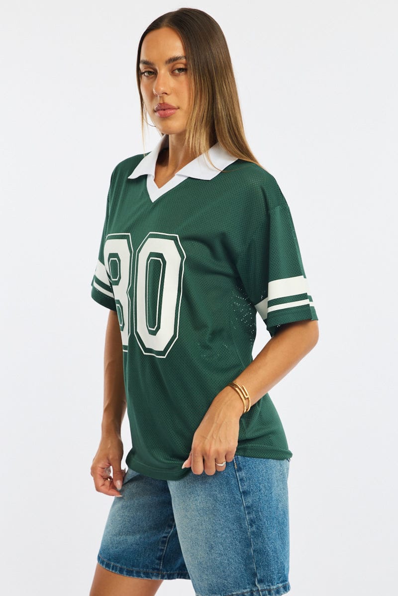Green Sport Tee Collar Short Sleeve for Ally Fashion