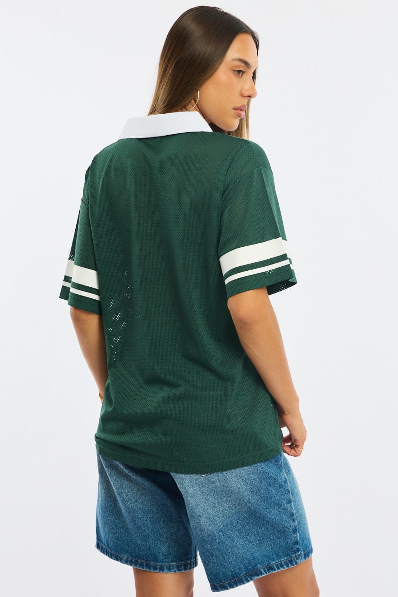 Green Sport Tee Collar Short Sleeve for Ally Fashion