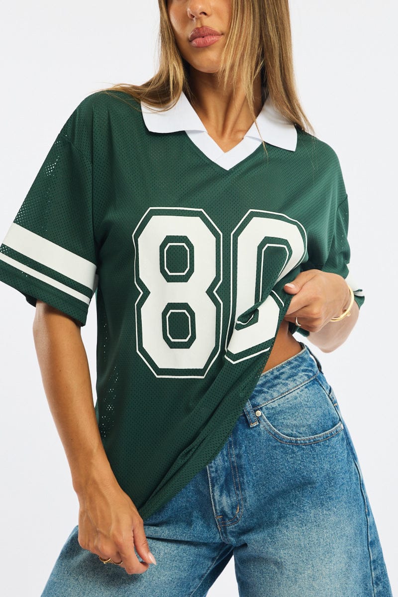 Green Sport Tee Collar Short Sleeve for Ally Fashion
