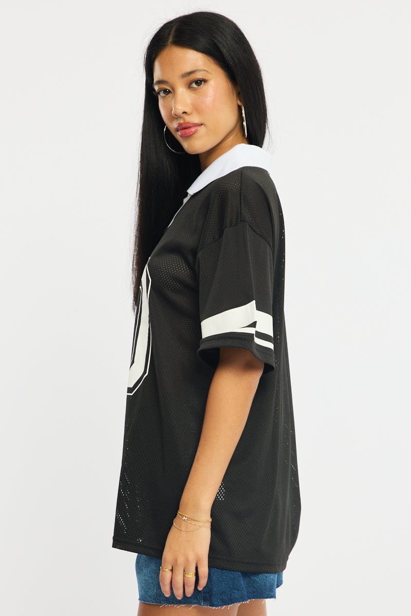Black Sport Tee Collar Short Sleeve for Ally Fashion