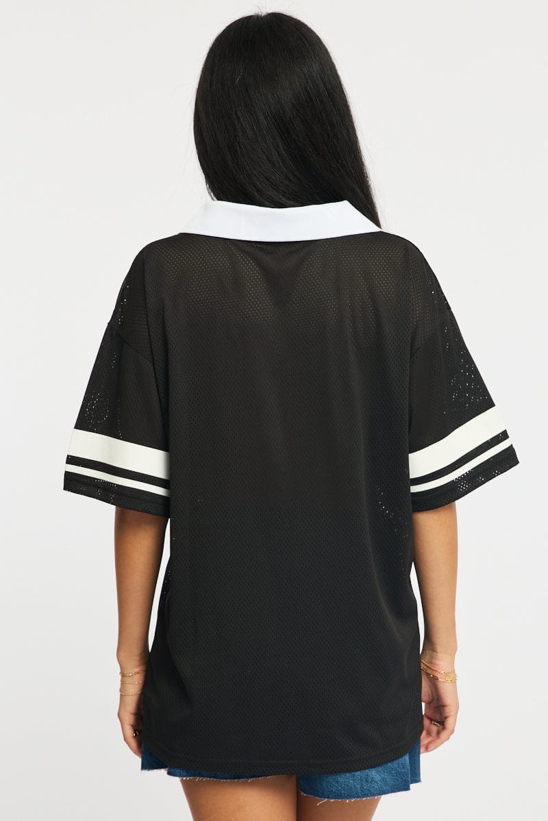 Black Sport Tee Collar Short Sleeve for Ally Fashion