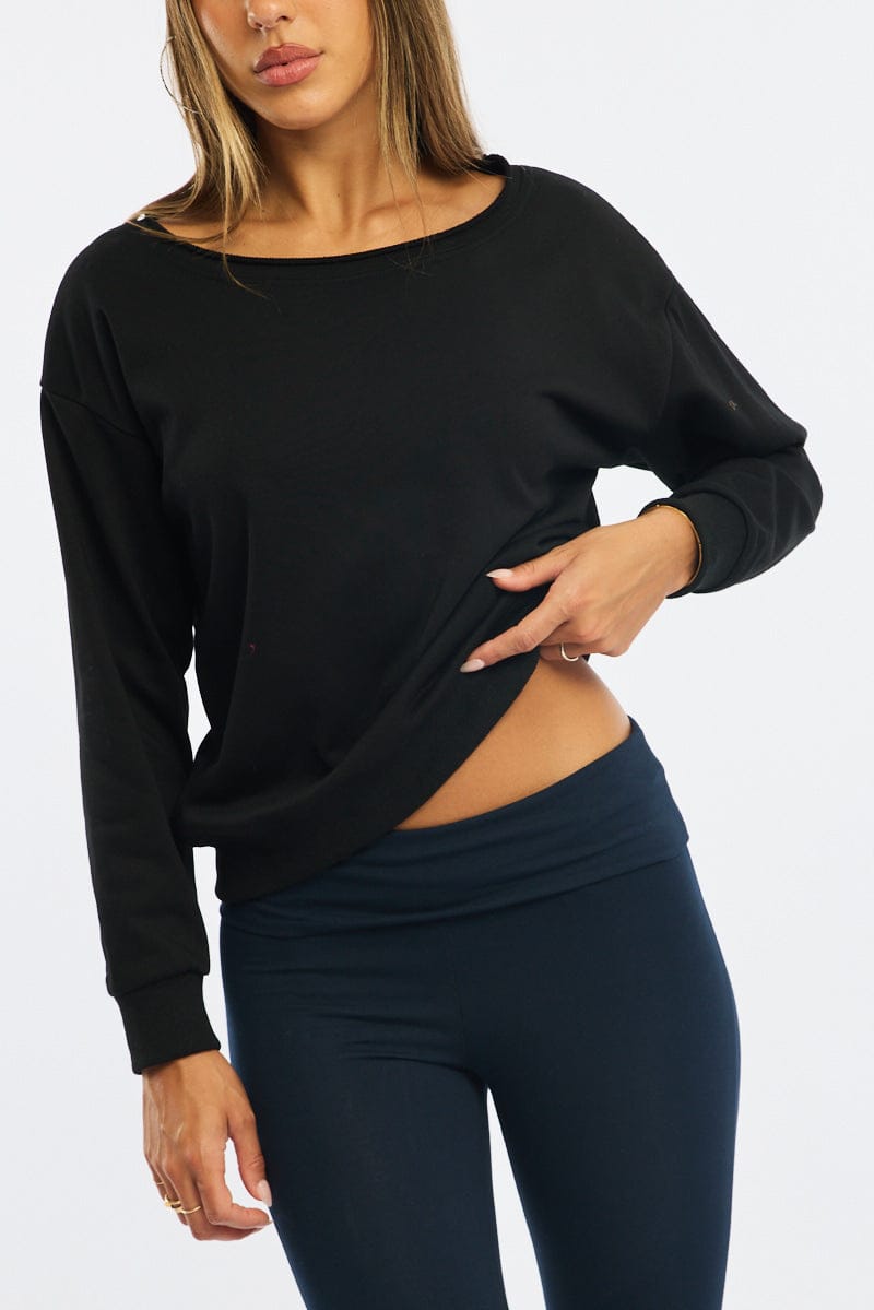 Black Off Shoulder Sweater Long Sleeve for Ally Fashion
