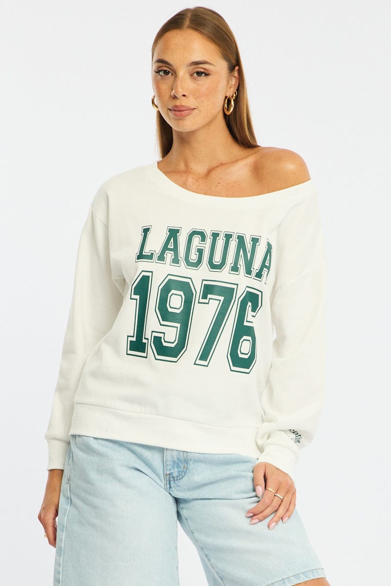 White Off Shoulder Sweater Long Sleeve for Ally Fashion