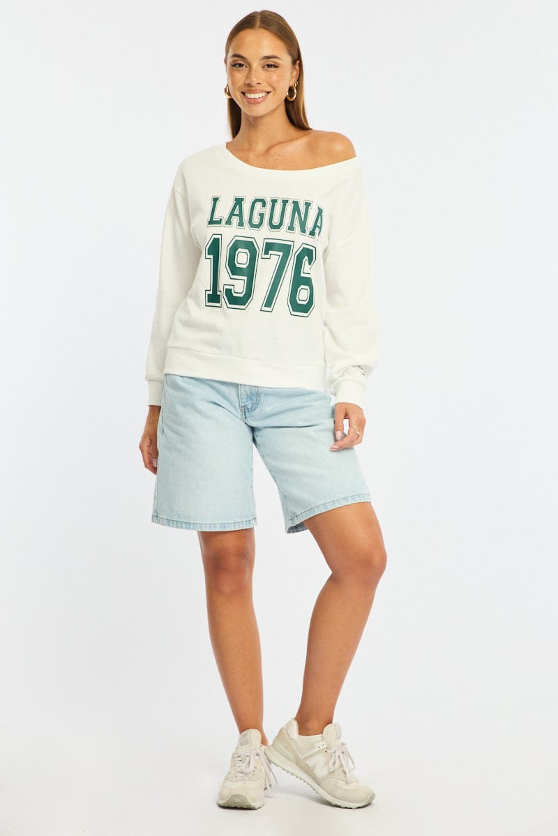 White Off Shoulder Sweater Long Sleeve for Ally Fashion