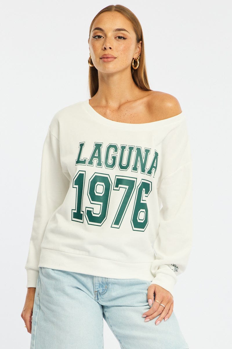 White Off Shoulder Sweater Long Sleeve for Ally Fashion