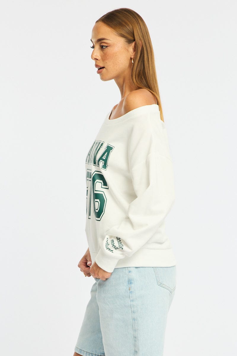 White Off Shoulder Sweater Long Sleeve for Ally Fashion