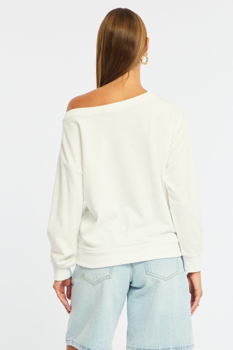 White Off Shoulder Sweater Long Sleeve for Ally Fashion