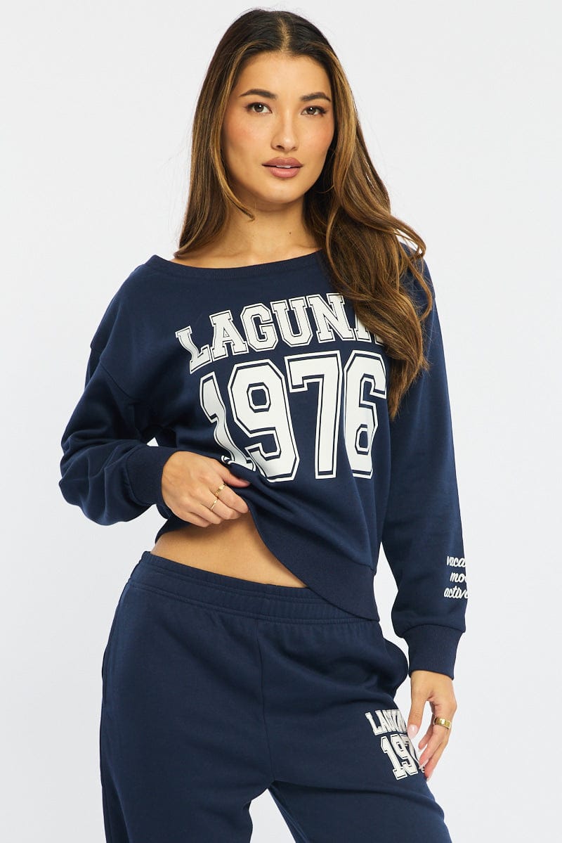 Blue Off Shoulder Sweater Long Sleeve for Ally Fashion