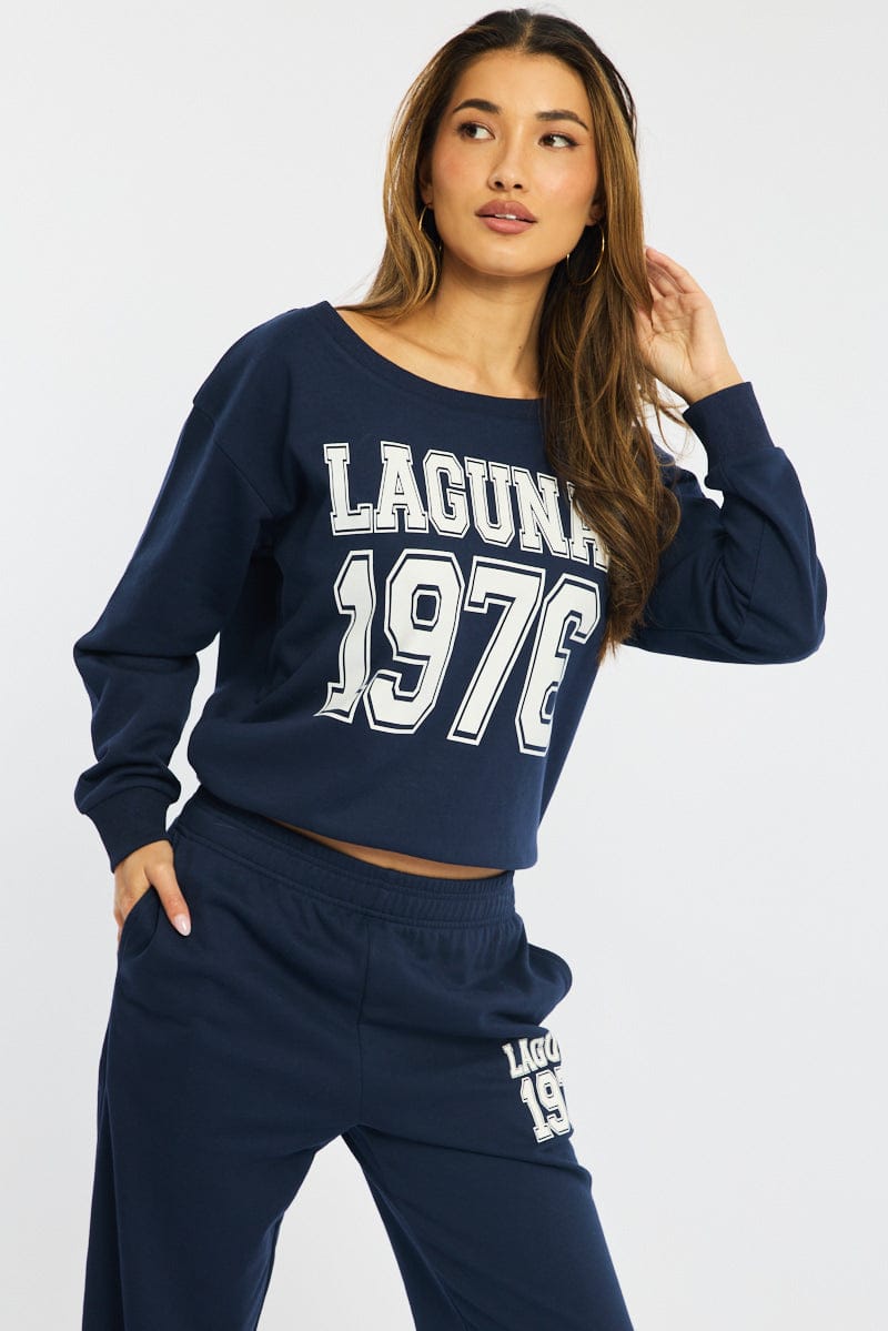 Blue Off Shoulder Sweater Long Sleeve for Ally Fashion