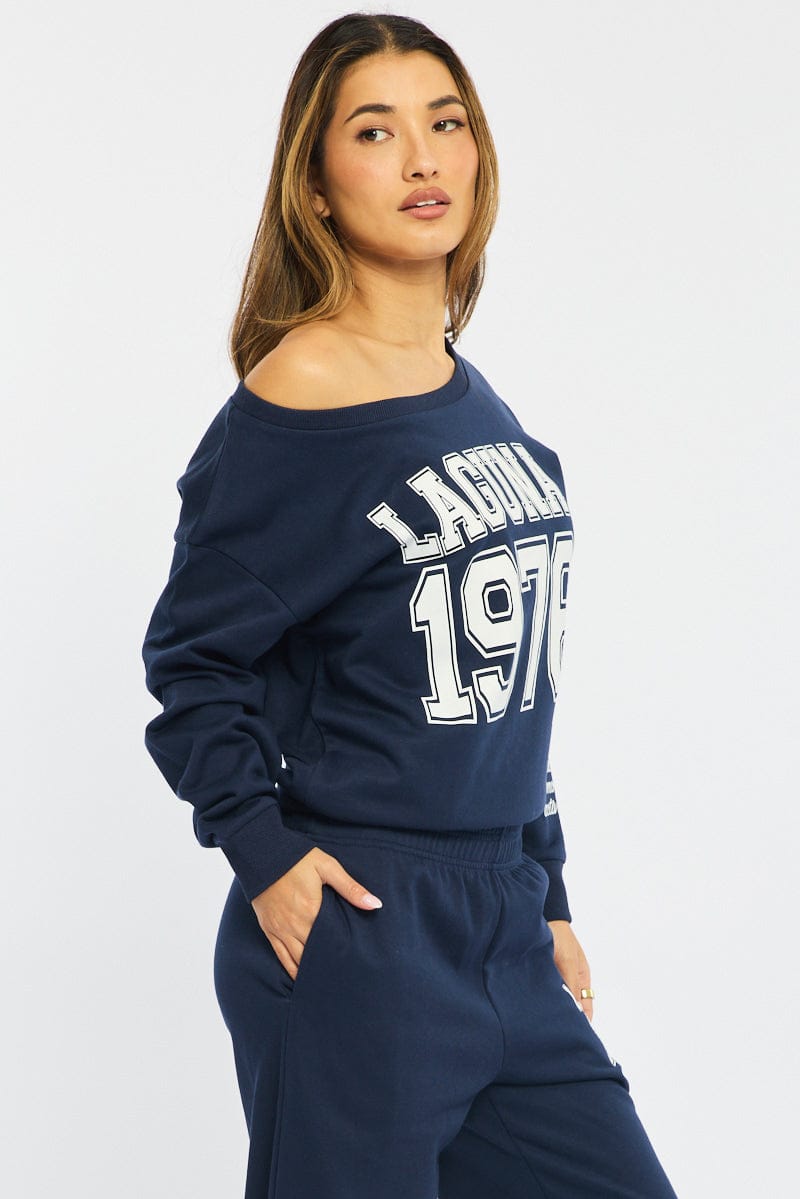 Blue Off Shoulder Sweater Long Sleeve for Ally Fashion