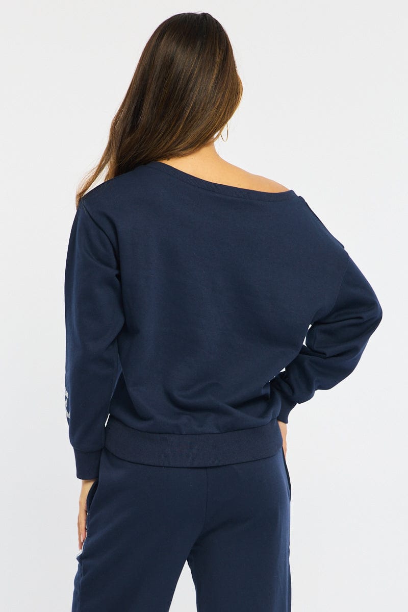 Blue Off Shoulder Sweater Long Sleeve for Ally Fashion