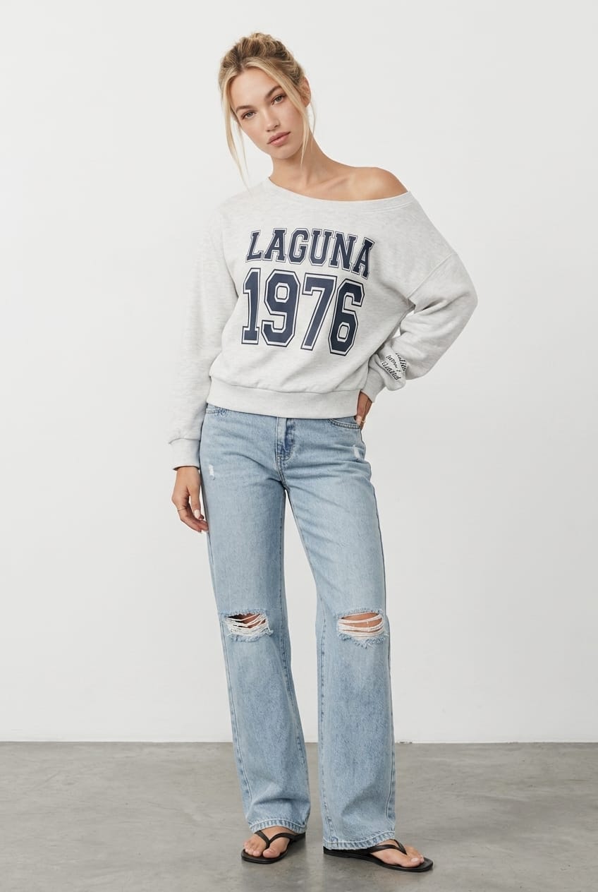 Grey Off Shoulder Sweater Long Sleeve