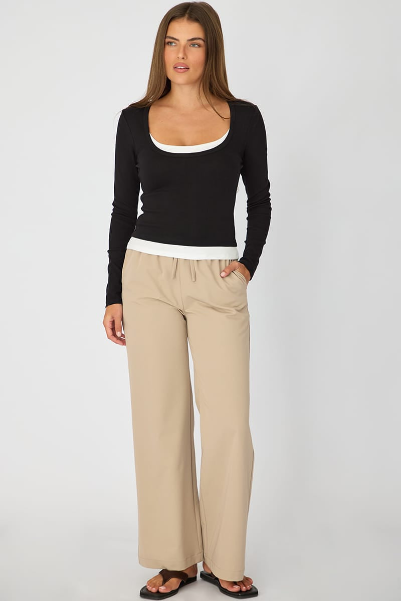 Black Layered Scoop Neck Long Sleeve Top for Ally Fashion