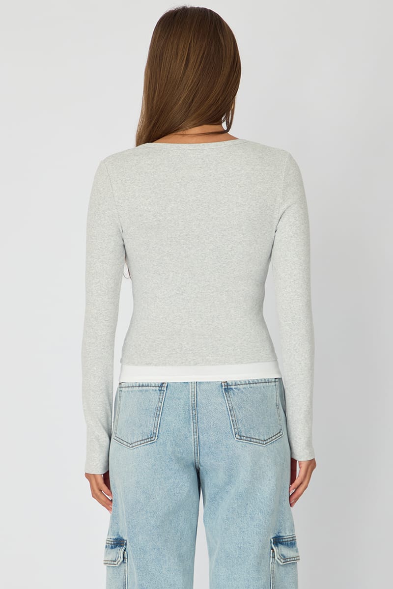 Grey Layered Scoop Neck Long Sleeve Top for Ally Fashion