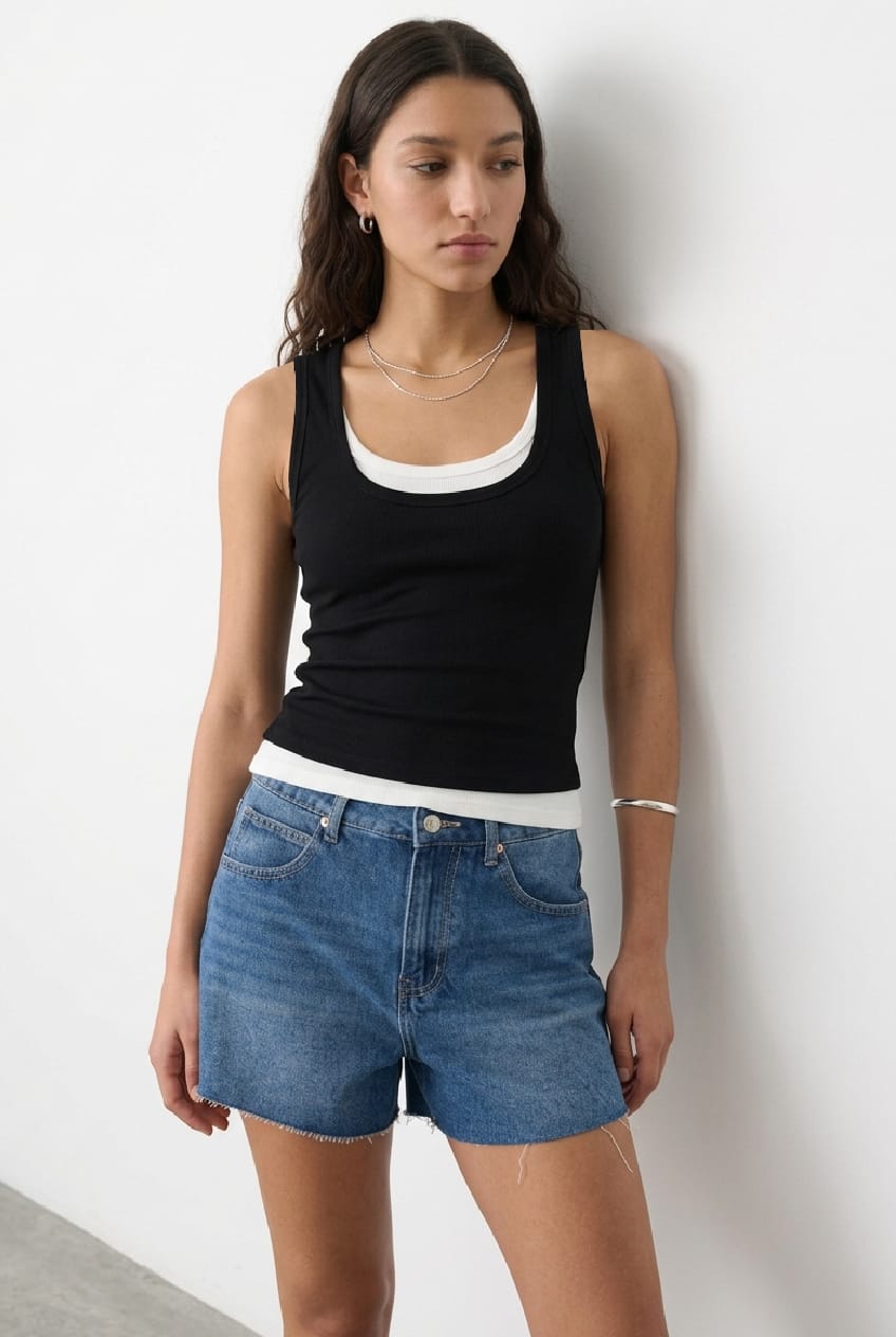 Black Layered Tank Scoop Neck Sleeveless for Ally Fashion