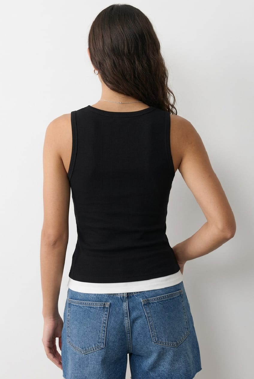 Black Layered Tank Scoop Neck Sleeveless for Ally Fashion