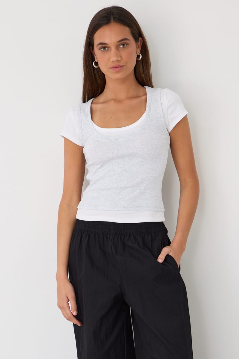 Grey Layered Tank Scoop Neck Sleeveless for Ally Fashion