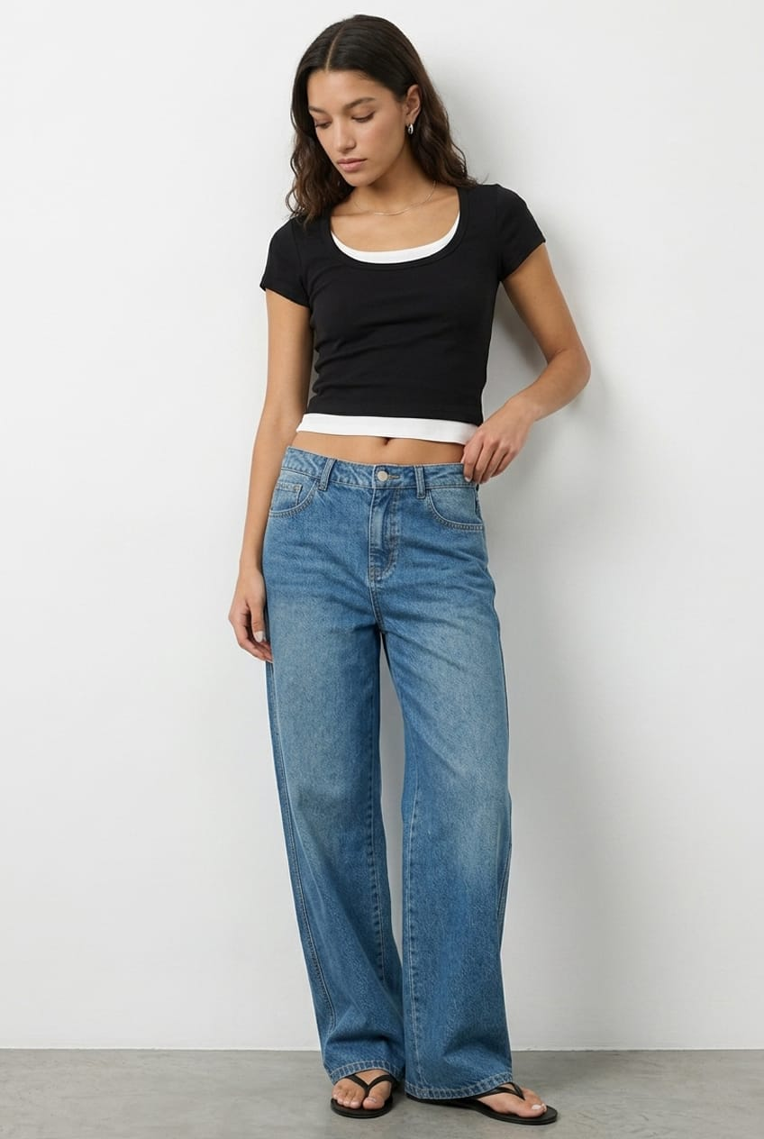 Black Layered Scoop Neck Short Sleeve Top for Ally Fashion