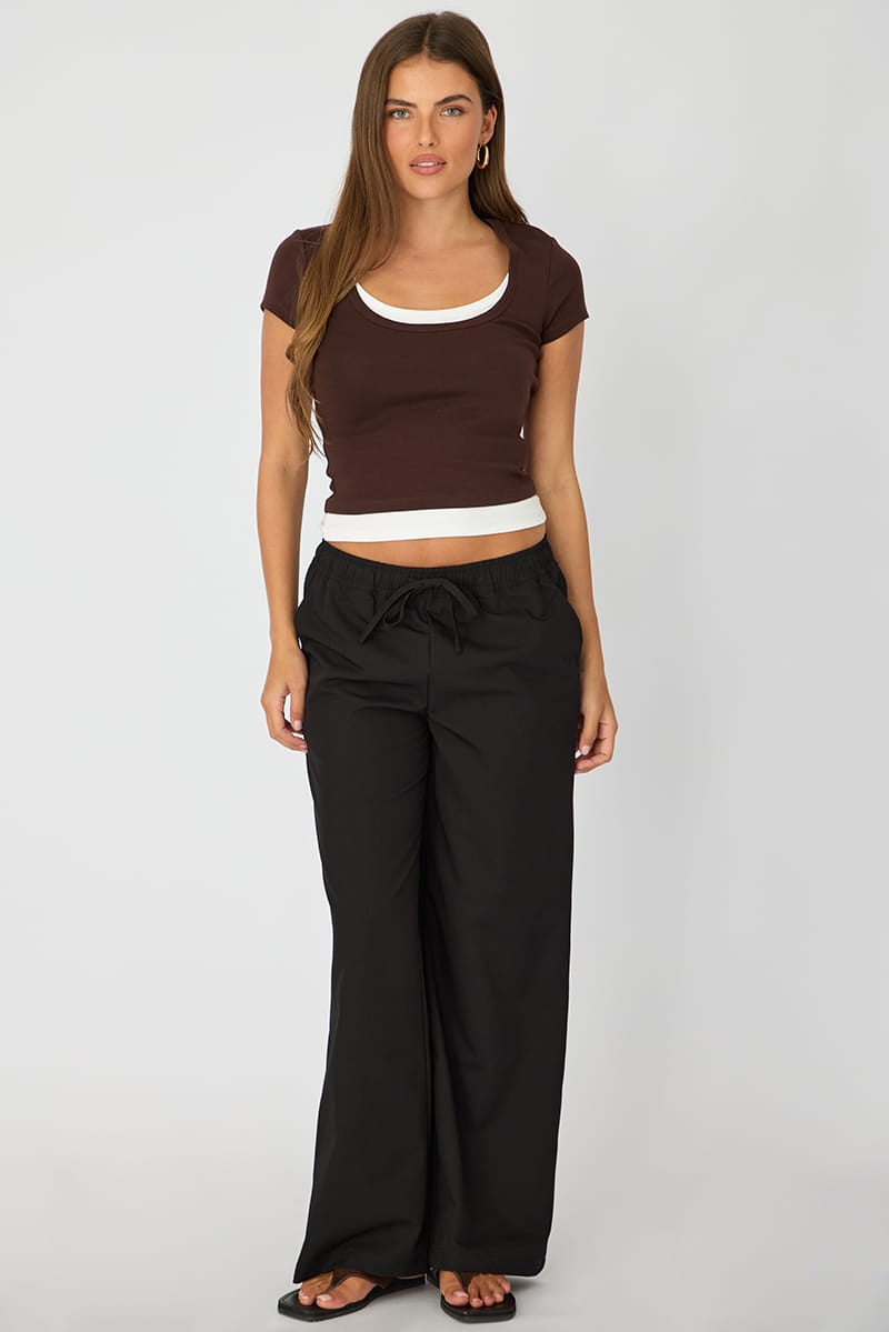 Brown Layered Scoop Neck Short Sleeve Top for Ally Fashion