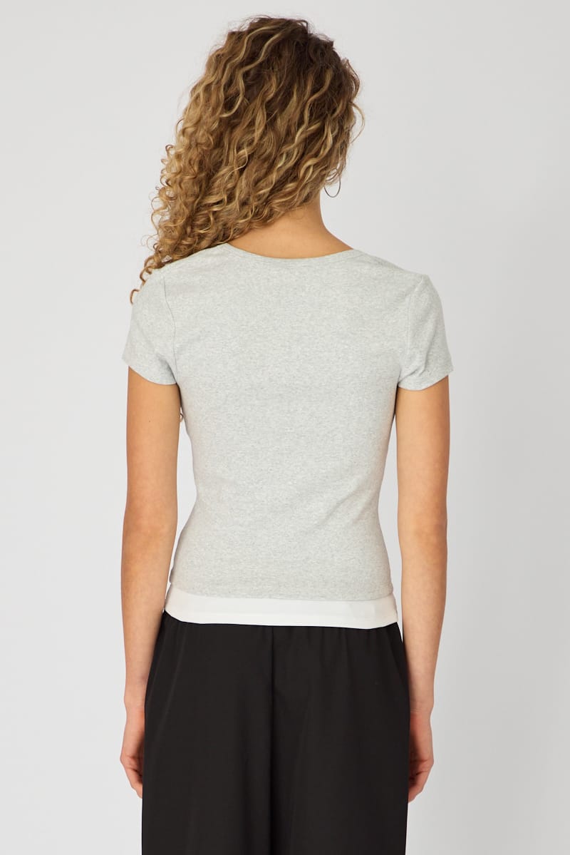 Grey Layered Scoop Neck Short Sleeve Top for Ally Fashion