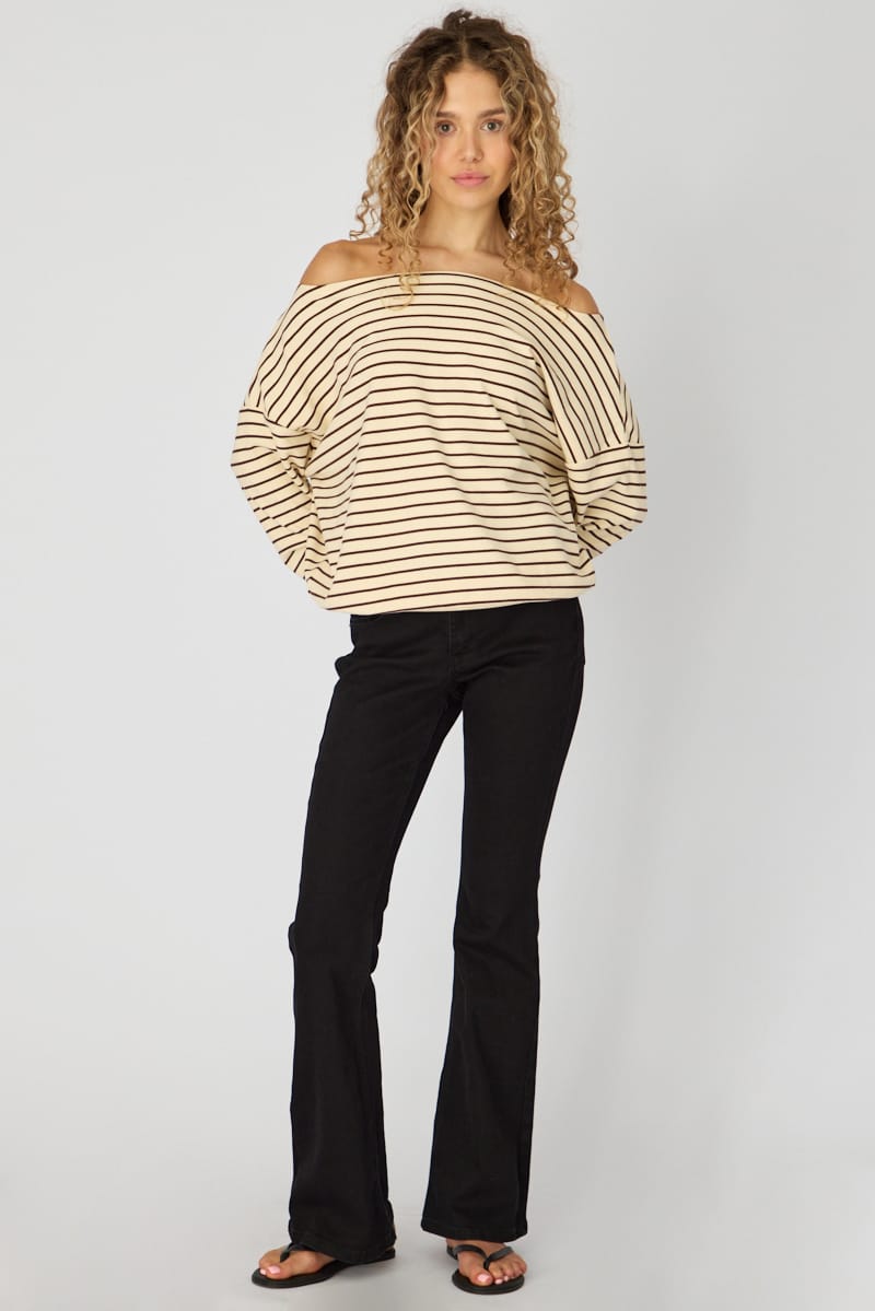 White Stripe Long Sleeve Off Shoulder Top for Ally Fashion